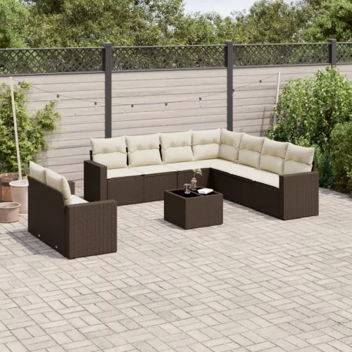  10 részes barna polyrattan kerti ülőgarnitúra párnákkal
