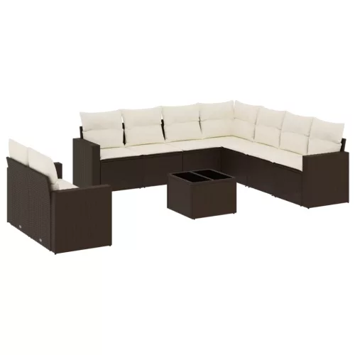  10 részes barna polyrattan kerti ülőgarnitúra párnákkal