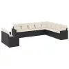  10 részes fekete polyrattan kerti ülőgarnitúra párnákkal