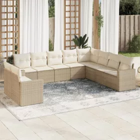    10 részes bézs polyrattan kerti ülőgarnitúra párnával