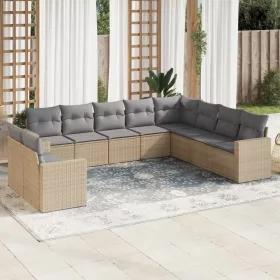    10 részes bézs polyrattan kerti ülőgarnitúra párnával