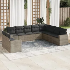    10 részes szürke polyrattan kerti ülőgarnitúra párnákkal