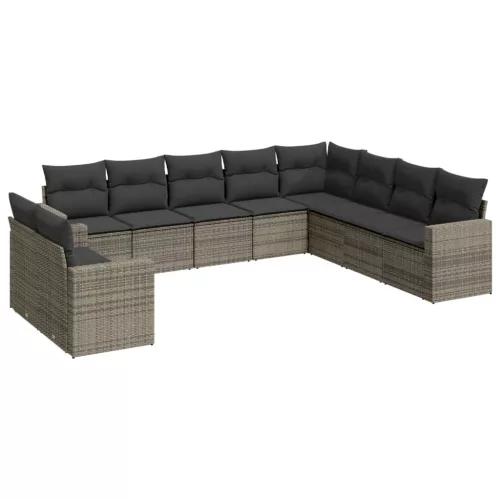  10 részes szürke polyrattan kerti ülőgarnitúra párnákkal