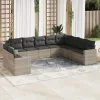  10 részes világosszürke polyrattan kerti ülőgarnitúra párnákkal