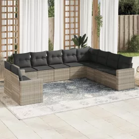    10 részes világosszürke polyrattan kerti ülőgarnitúra párnákkal