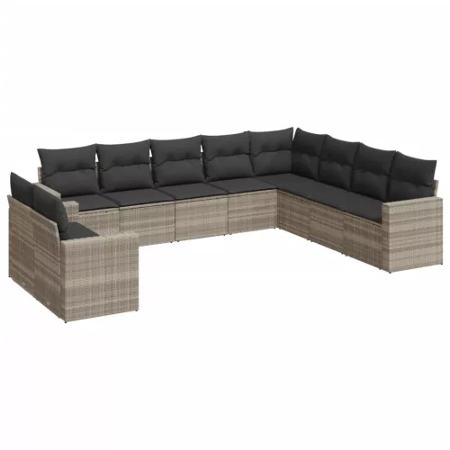  10 részes világosszürke polyrattan kerti ülőgarnitúra párnákkal