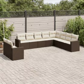    10 részes barna polyrattan kerti ülőgarnitúra párnákkal