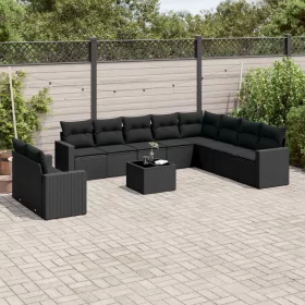    11 részes fekete polyrattan kerti ülőgarnitúra párnákkal