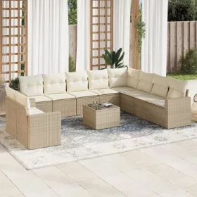    11 részes bézs polyrattan kerti ülőgarnitúra párnákkal