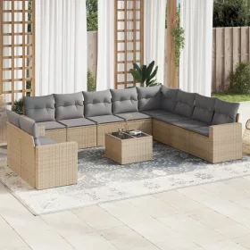    11 részes bézs polyrattan kerti ülőgarnitúra párnákkal