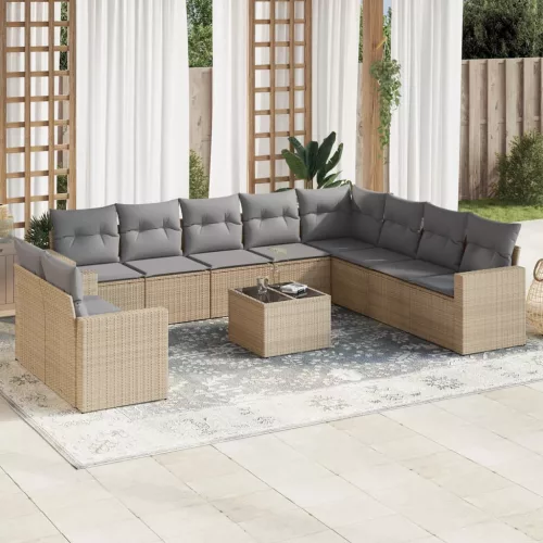  11 részes bézs polyrattan kerti ülőgarnitúra párnákkal