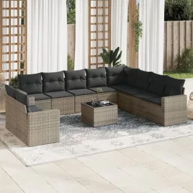    11 részes szürke polyrattan kerti ülőgarnitúra párnákkal