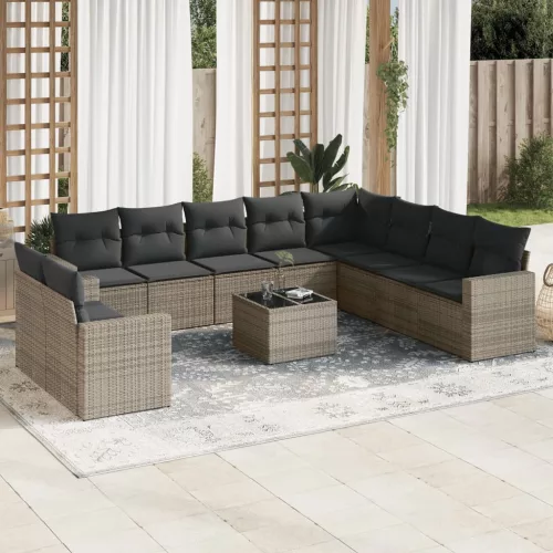  11 részes szürke polyrattan kerti ülőgarnitúra párnákkal