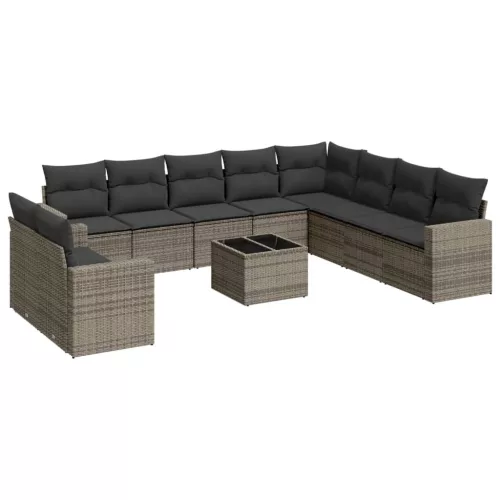  11 részes szürke polyrattan kerti ülőgarnitúra párnákkal