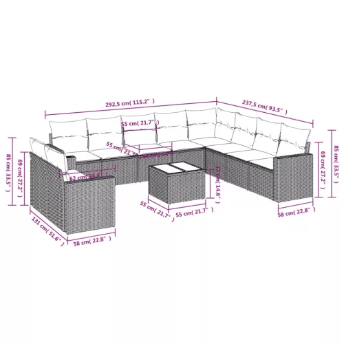  11 részes szürke polyrattan kerti ülőgarnitúra párnákkal