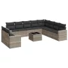  11 részes világosszürke polyrattan kerti ülőgarnitúra párnákkal