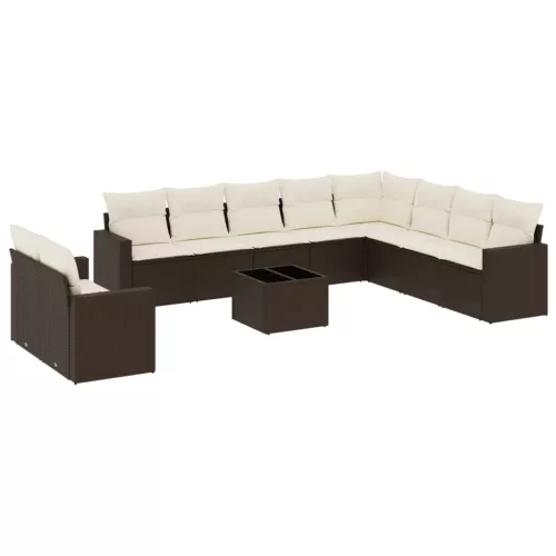  11 részes barna polyrattan kerti ülőgarnitúra párnákkal
