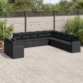    11 részes fekete polyrattan kerti ülőgarnitúra párnákkal