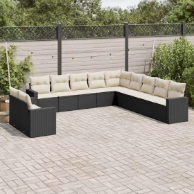    11 részes fekete polyrattan kerti ülőgarnitúra párnákkal
