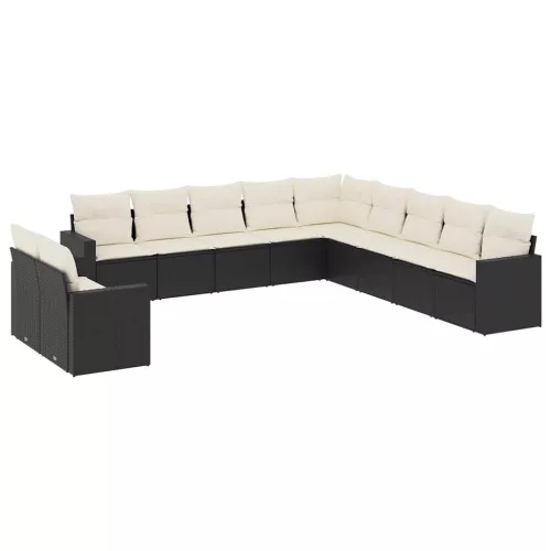  11 részes fekete polyrattan kerti ülőgarnitúra párnákkal