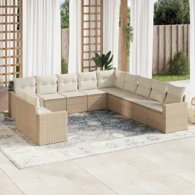    11 részes bézs polyrattan kerti ülőgarnitúra párnákkal