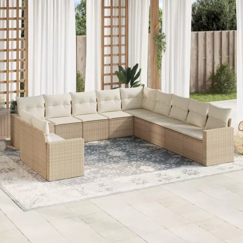  11 részes bézs polyrattan kerti ülőgarnitúra párnákkal