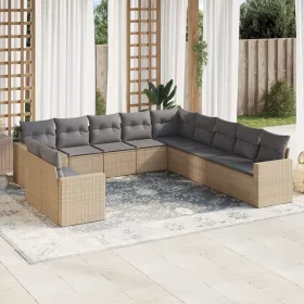    11 részes bézs polyrattan kerti ülőgarnitúra párnákkal