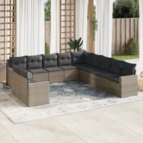    11 részes szürke polyrattan kerti ülőgarnitúra párnákkal