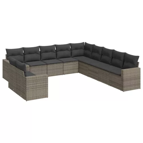  11 részes szürke polyrattan kerti ülőgarnitúra párnákkal