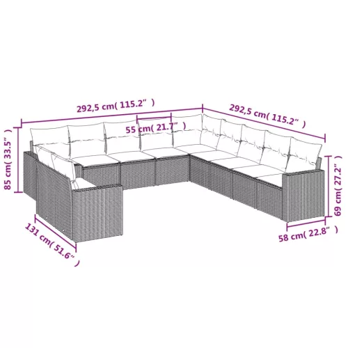  11 részes szürke polyrattan kerti ülőgarnitúra párnákkal