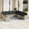  11 részes világosszürke polyrattan kerti ülőgarnitúra párnákkal