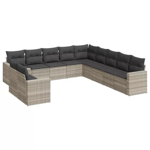  11 részes világosszürke polyrattan kerti ülőgarnitúra párnákkal