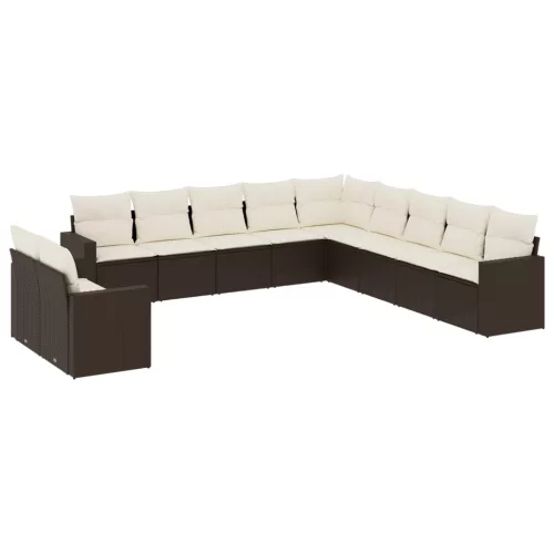  11 részes barna polyrattan kerti ülőgarnitúra párnákkal