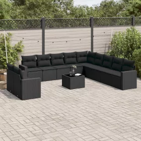    12 részes fekete polyrattan kerti ülőgarnitúra párnákkal