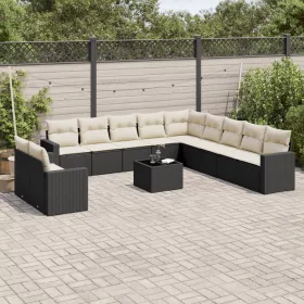    12 részes fekete polyrattan kerti ülőgarnitúra párnákkal