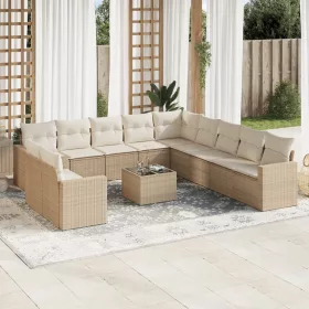    12 részes bézs polyrattan kerti ülőgarnitúra párnákkal