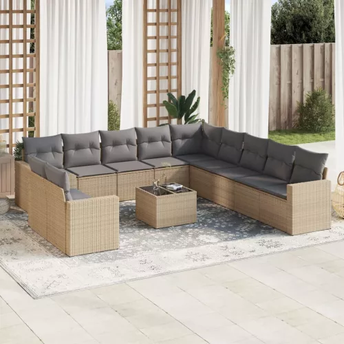  12 részes bézs polyrattan kerti ülőgarnitúra párnákkal