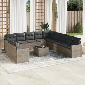    12 részes szürke polyrattan kerti ülőgarnitúra párnákkal