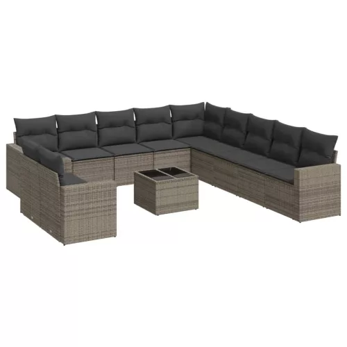  12 részes szürke polyrattan kerti ülőgarnitúra párnákkal