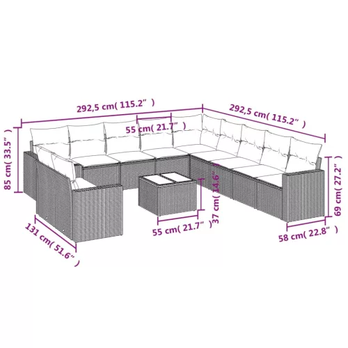  12 részes szürke polyrattan kerti ülőgarnitúra párnákkal