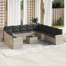    12 részes világosszürke polyrattan kerti ülőgarnitúra párnával