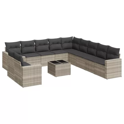  12 részes világosszürke polyrattan kerti ülőgarnitúra párnával