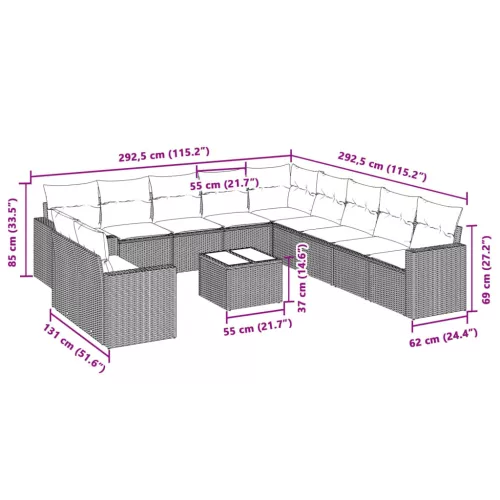  12 részes világosszürke polyrattan kerti ülőgarnitúra párnával