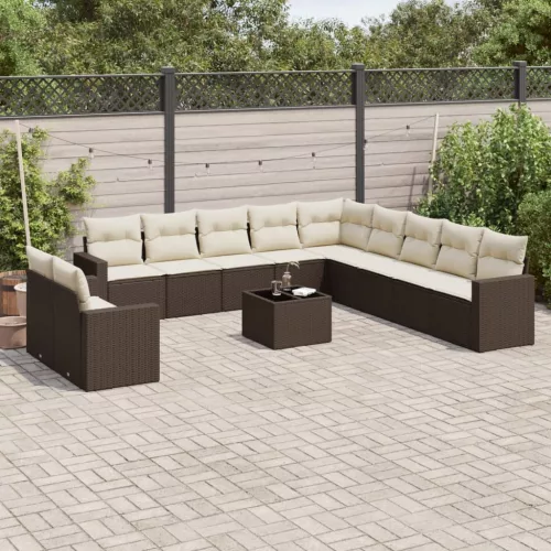  12 részes barna polyrattan kerti ülőgarnitúra párnákkal