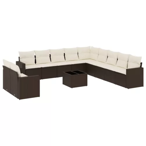  12 részes barna polyrattan kerti ülőgarnitúra párnákkal