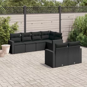    7 részes fekete polyrattan kerti ülőgarnitúra párnával