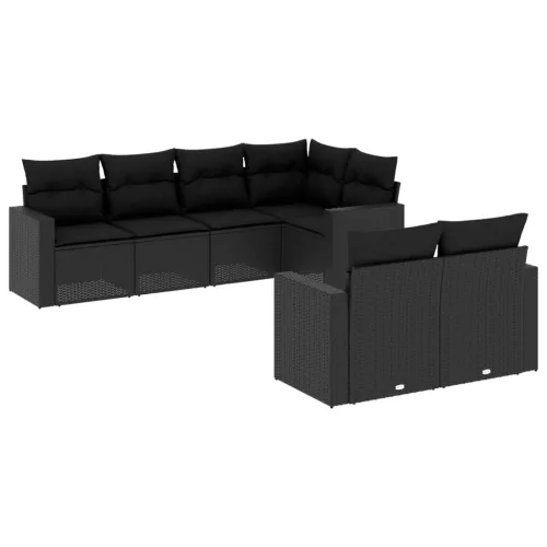  7 részes fekete polyrattan kerti ülőgarnitúra párnával