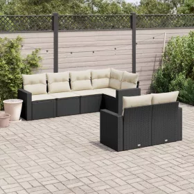    7 részes fekete polyrattan kerti ülőgarnitúra párnával