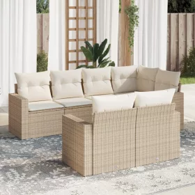    7 részes bézs polyrattan kerti ülőgarnitúra párnákkal