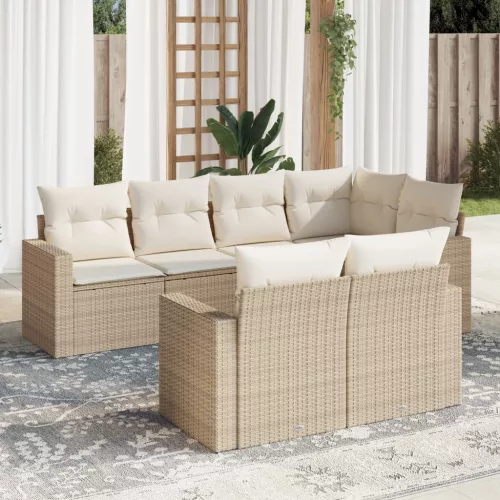  7 részes bézs polyrattan kerti ülőgarnitúra párnákkal